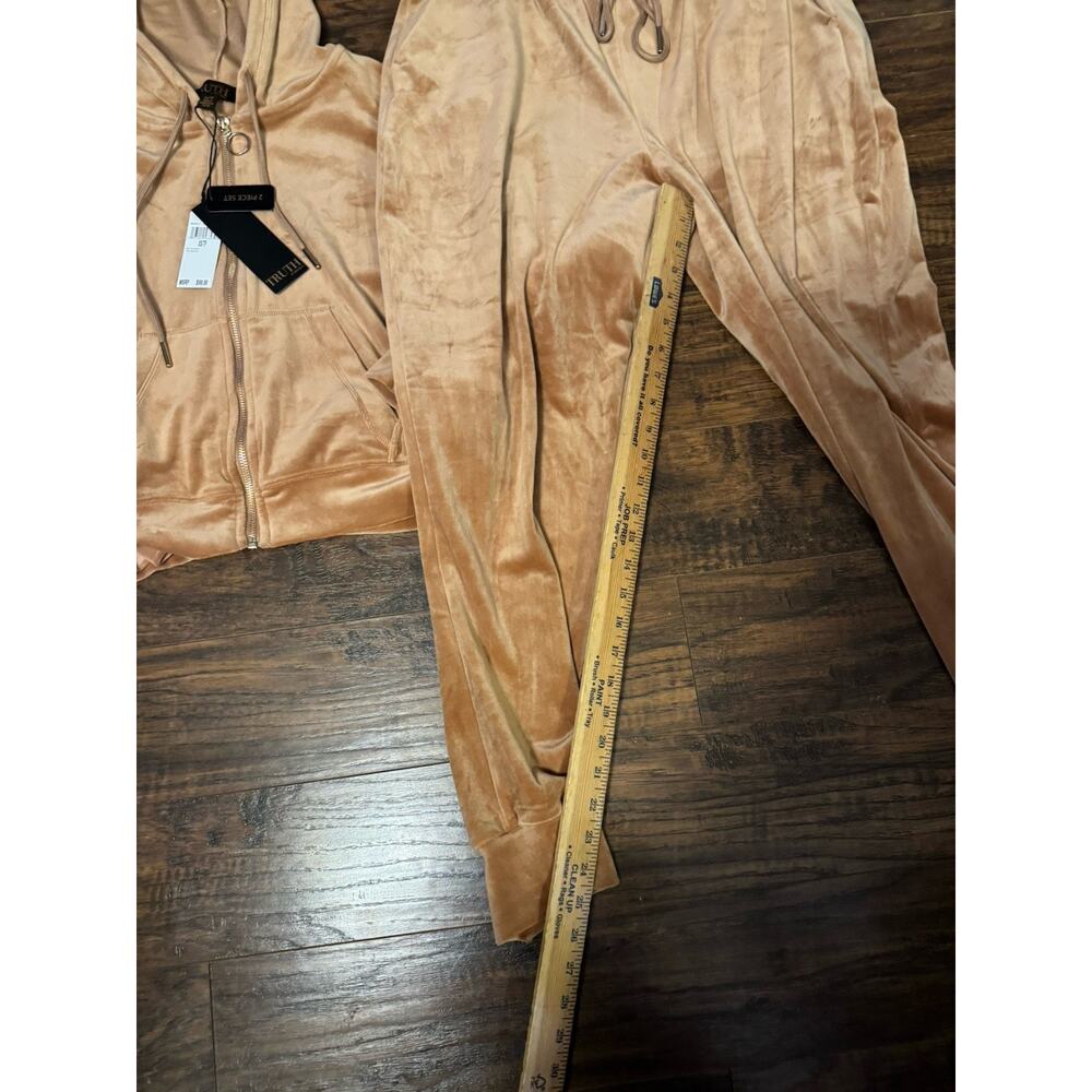 TRUTH By REPUBLIC mocha mousse Brown 2 Piece Velvet tracksuit Joggers Sz:XS - Picture 6 of 11